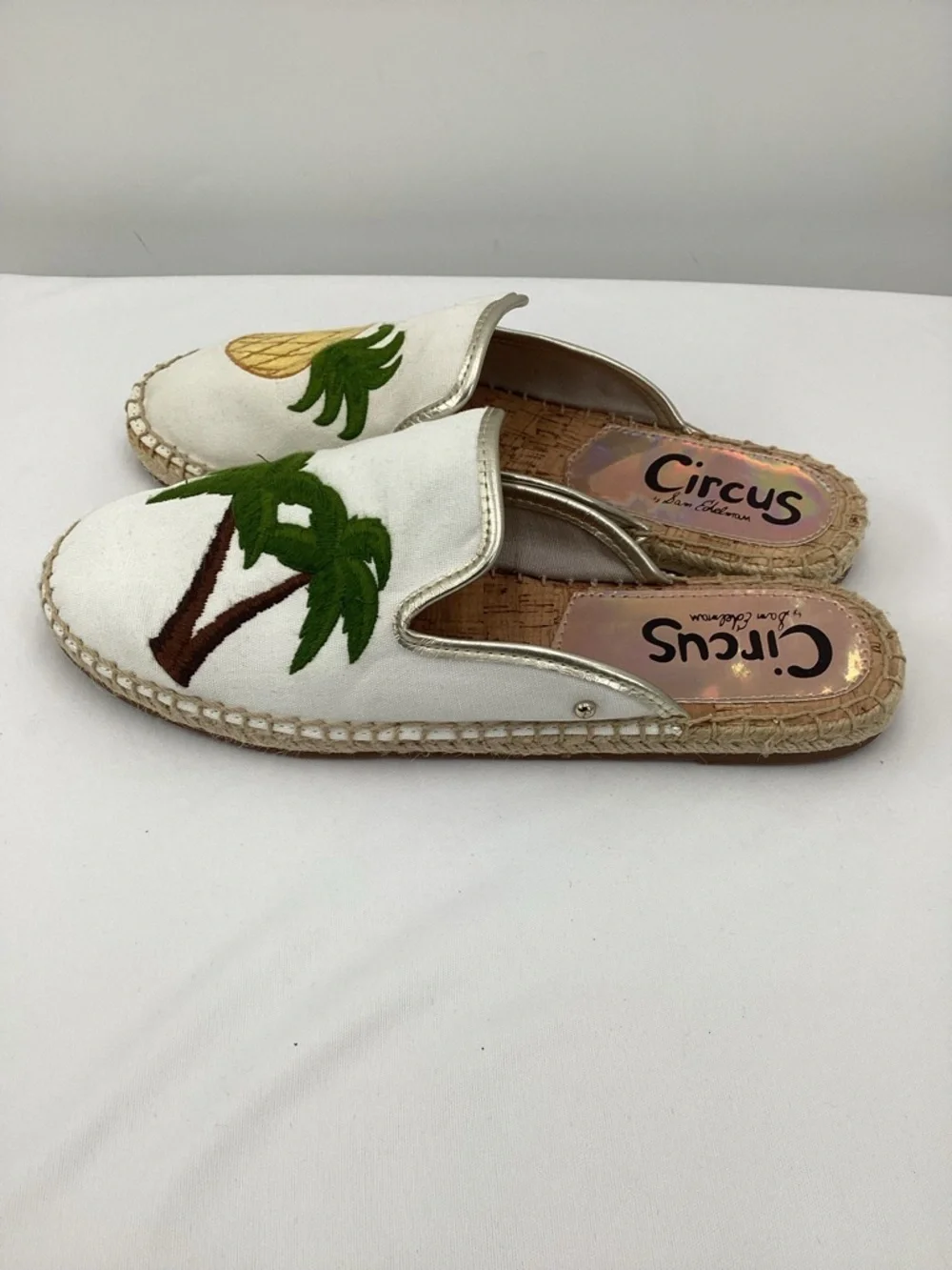 Circus by Sam Edelman White Canvas Slip-On Espadrilles with Yellow Pineapple